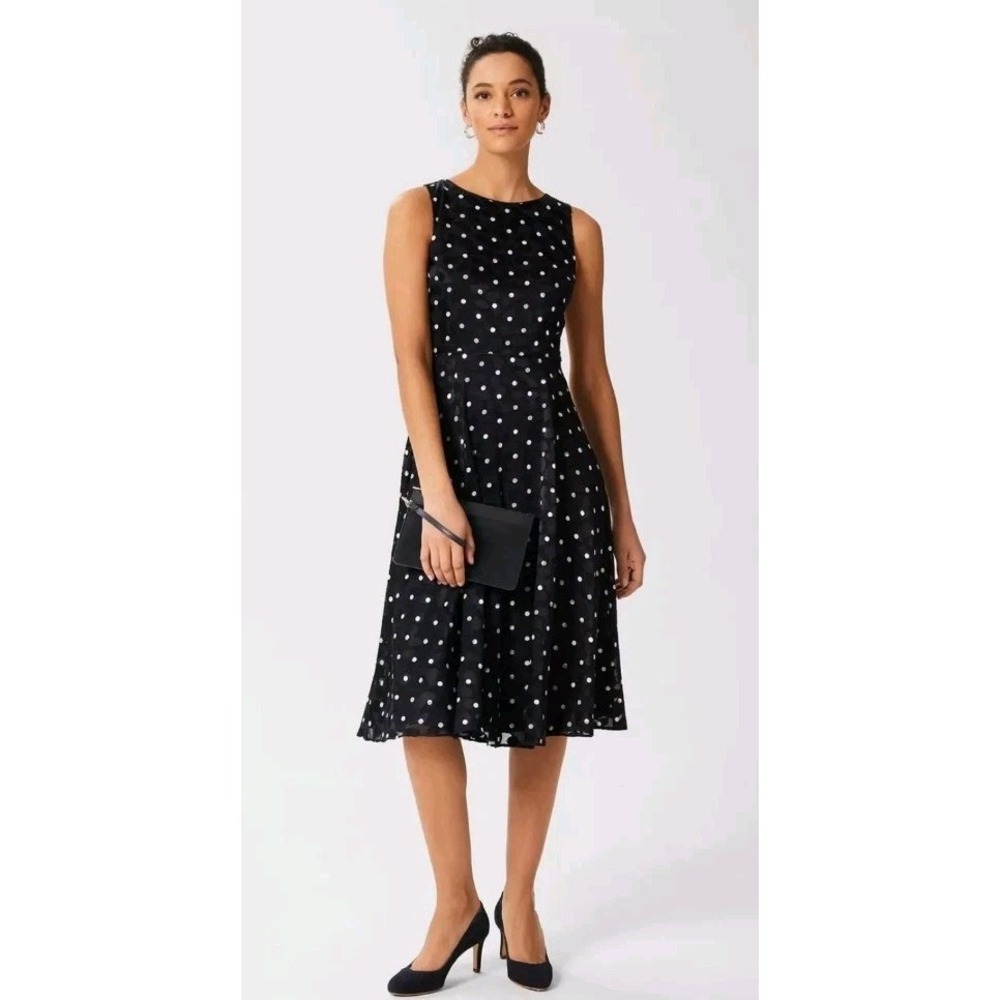 Hobbs London Adeline Spot Fit & Flare Dress Navy Blue/Polka Dot Sz US 8/UK 12